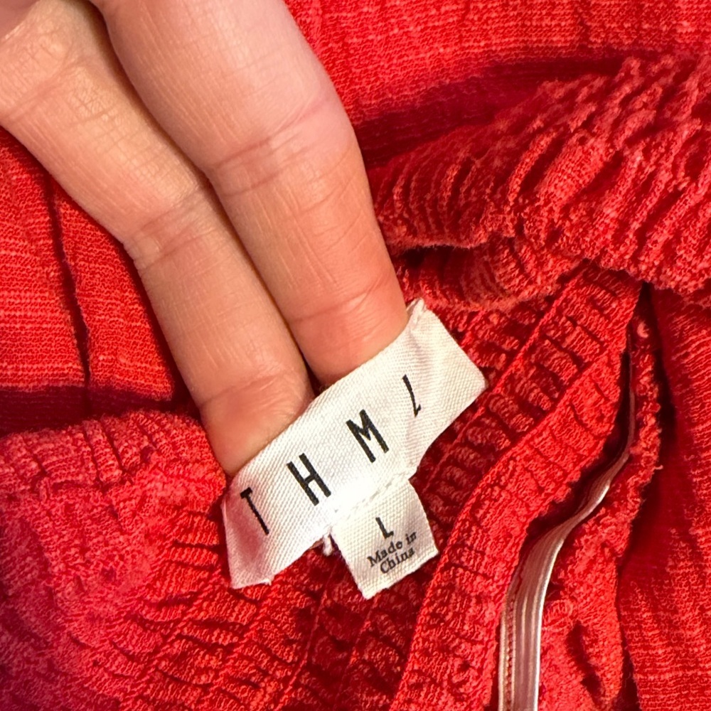 THML women’s large tank top embroidered boho red Vibrant Red tan white boutique - Picture 7 of 9